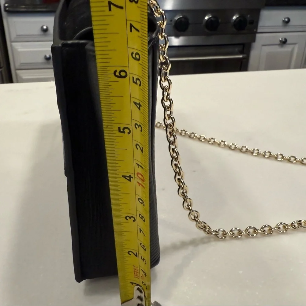 Henri Bendel Tilda Crossbody / Clutch Bag Black Pebble Leather Gold Chain Strap
